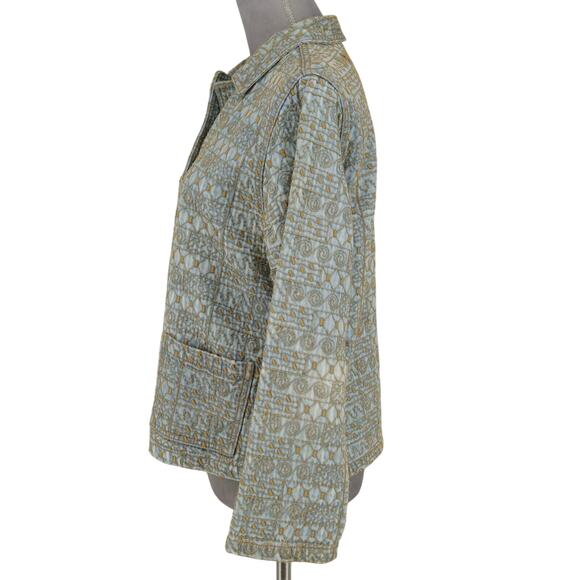 Click by Color Me Cotton Jacket Womens Medium Blue Denim Gold Embroidery Flaws - Picture 14 of 16
